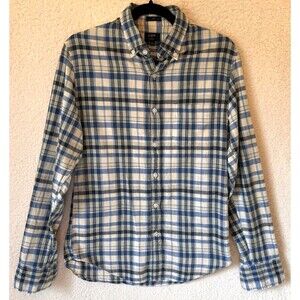 J. Crew Men's Homespun Button Down Shirt Sz S Blue Plaid‎ Slim Fit 100% Cotton